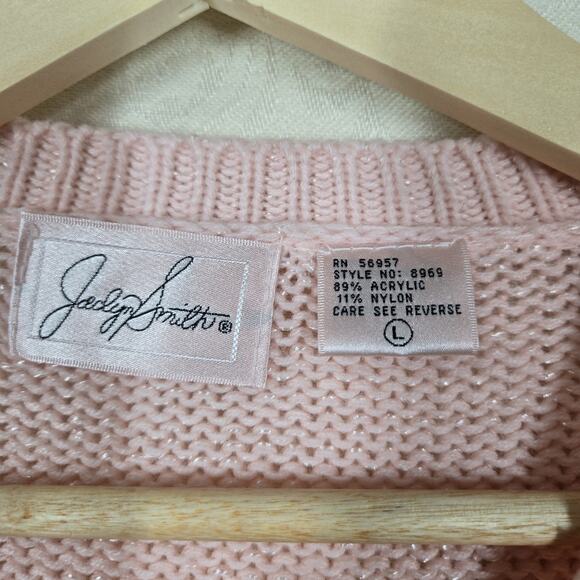 VTG Jaclyn Smith Sweater sz L Pink Embroidered Floral Pearl Embellished Feminine - Picture 12 of 16